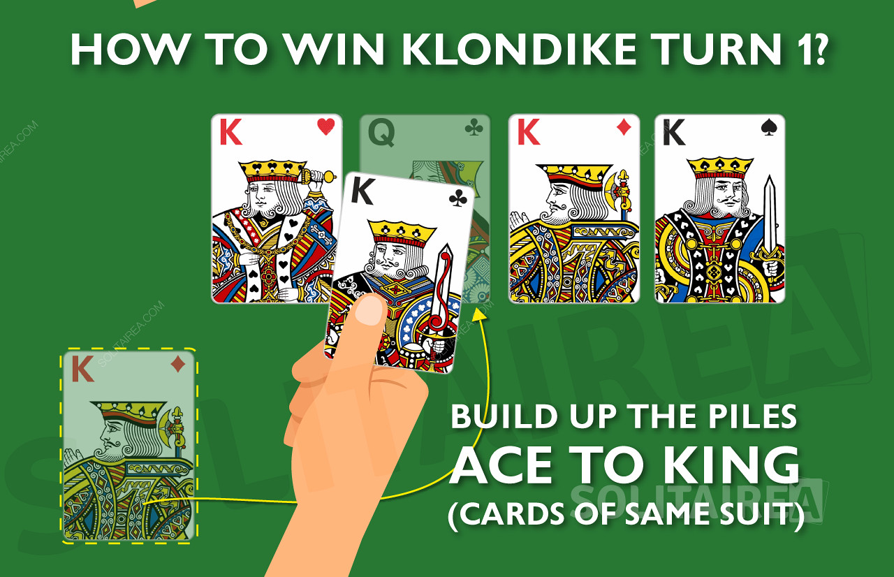 Hvordan erobre og vinne spillet Klondike Solitaire Turn 1?