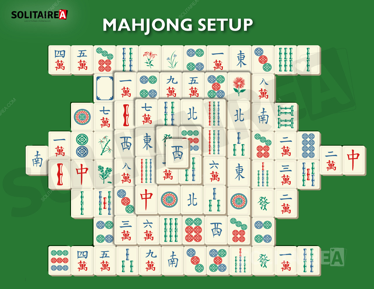 Bilde som viser hvordan oppsettet av Mahjong Solitaire ser ut.